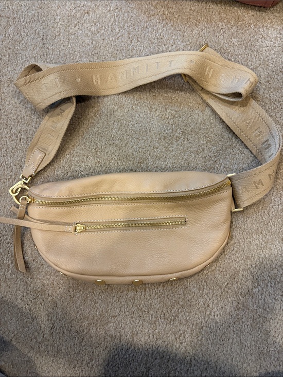 Hammitt Handbags - Hammitt Beige Leather Crossbody Belt Bag with Gold Hardware